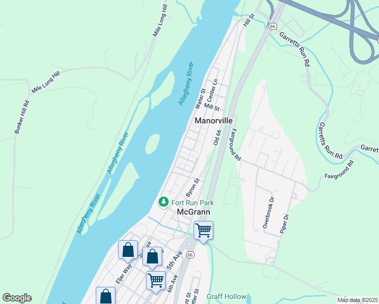 map of restaurants, bars, coffee shops, grocery stores, and more near 404 Water Street in Ford City