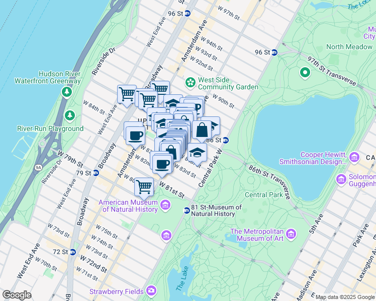 map of restaurants, bars, coffee shops, grocery stores, and more near in New York