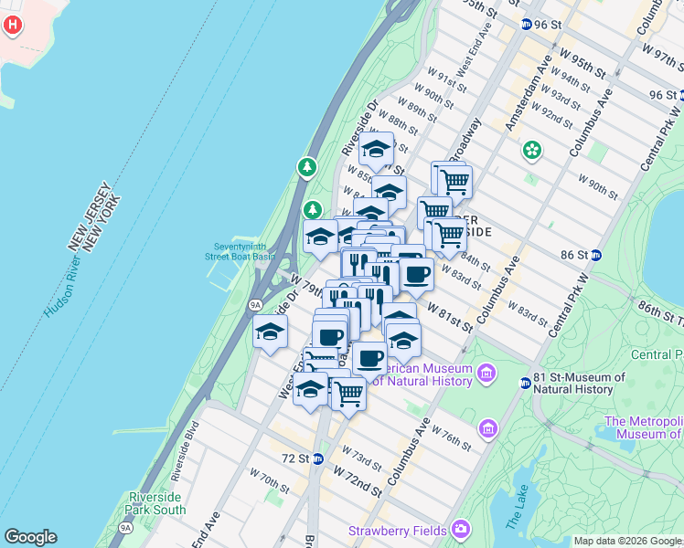 map of restaurants, bars, coffee shops, grocery stores, and more near in New York