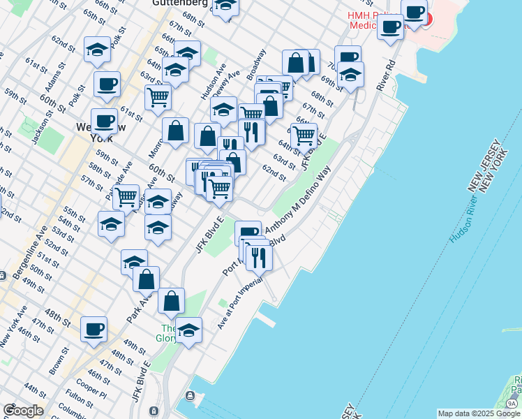 map of restaurants, bars, coffee shops, grocery stores, and more near 6040 Be Aka Ken Boulevard East in West New York