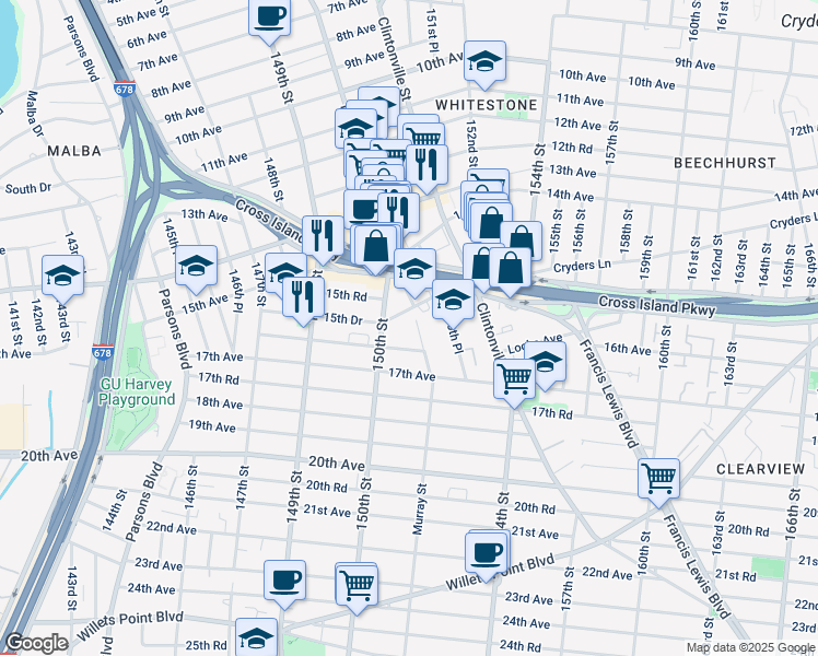 map of restaurants, bars, coffee shops, grocery stores, and more near in Queens