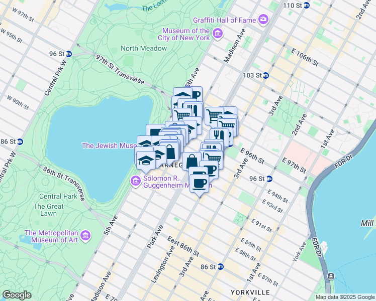map of restaurants, bars, coffee shops, grocery stores, and more near in New York