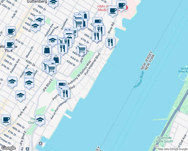 map of restaurants, bars, coffee shops, grocery stores, and more near 404 Newburgh Court in West New York