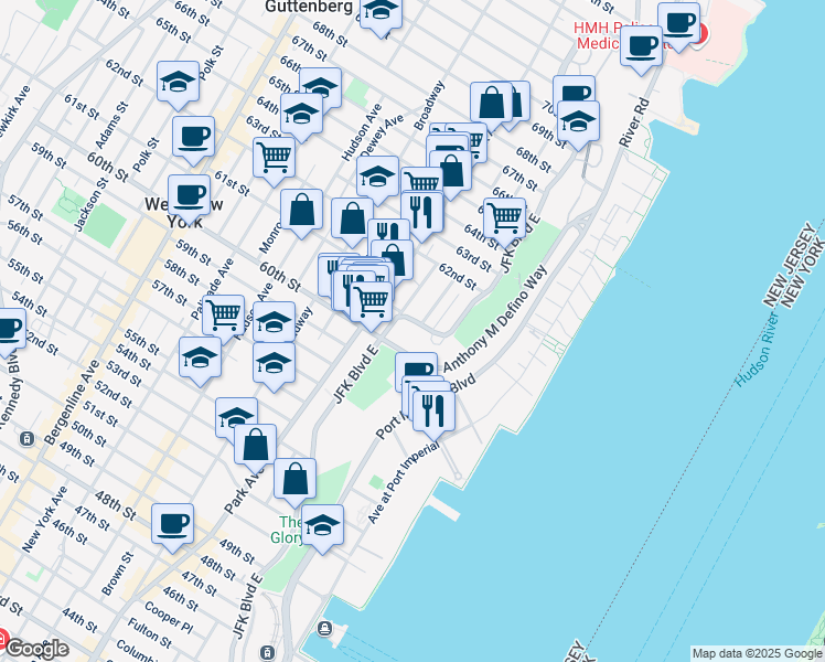map of restaurants, bars, coffee shops, grocery stores, and more near 6040 Be Aka Ken Boulevard East in West New York
