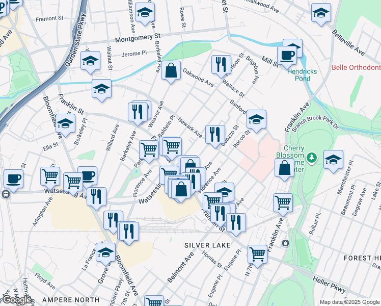 map of restaurants, bars, coffee shops, grocery stores, and more near 37 Salter Place in Belleville