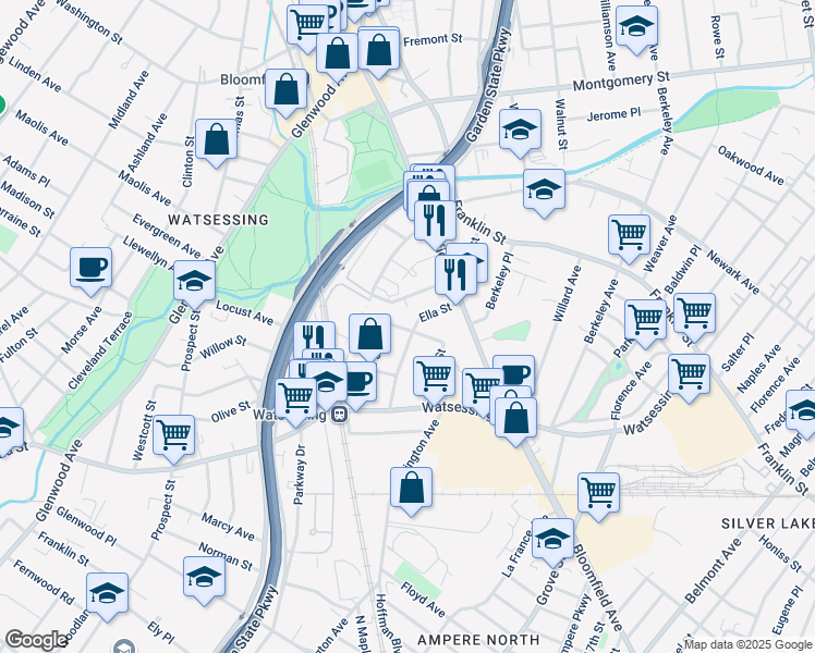 map of restaurants, bars, coffee shops, grocery stores, and more near 60 Ella Street in Bloomfield
