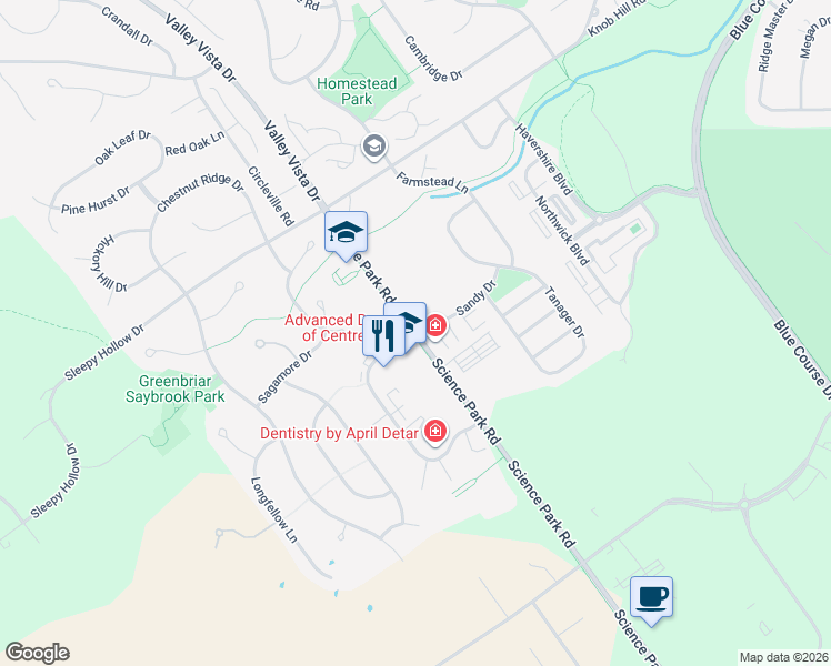 map of restaurants, bars, coffee shops, grocery stores, and more near 796 Science Park Road in State College