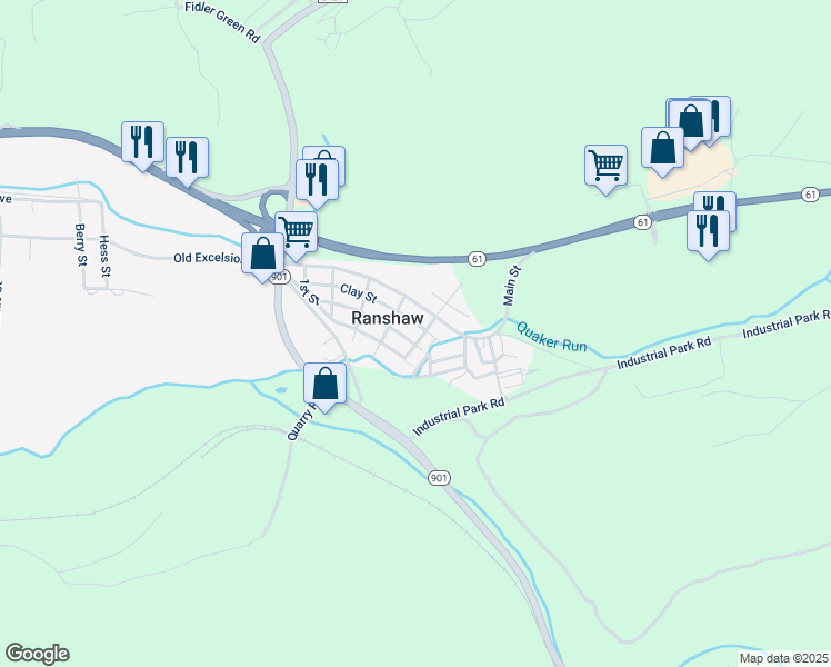map of restaurants, bars, coffee shops, grocery stores, and more near 501-507 Webster Street in Coal Township