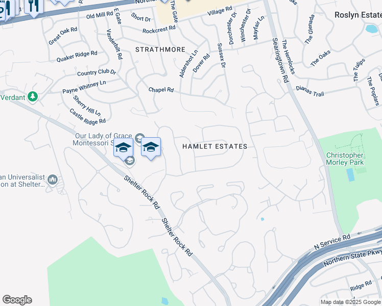map of restaurants, bars, coffee shops, grocery stores, and more near 1 Brighton Road South in Manhasset