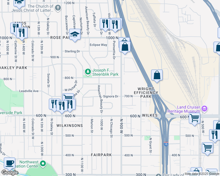 map of restaurants, bars, coffee shops, grocery stores, and more near 716 Los Angeles Street in Salt Lake City