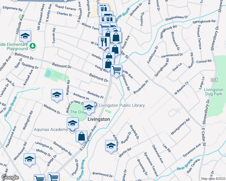 map of restaurants, bars, coffee shops, grocery stores, and more near 311 South Livingston Avenue in Livingston