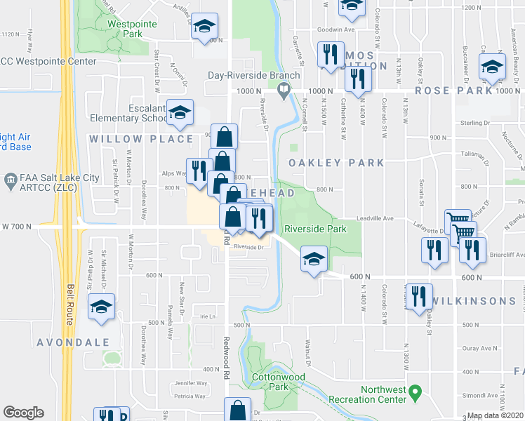 map of restaurants, bars, coffee shops, grocery stores, and more near 1616 West 700 North in Salt Lake City