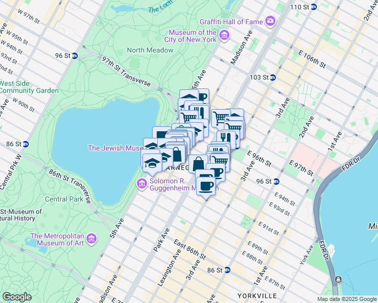 map of restaurants, bars, coffee shops, grocery stores, and more near in New York
