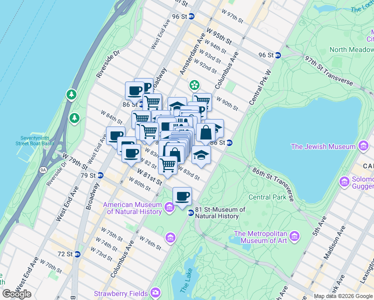 map of restaurants, bars, coffee shops, grocery stores, and more near in New York