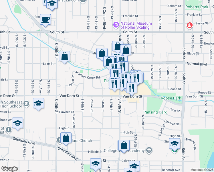 map of restaurants, bars, coffee shops, grocery stores, and more near 4625 Eden Circle in Lincoln