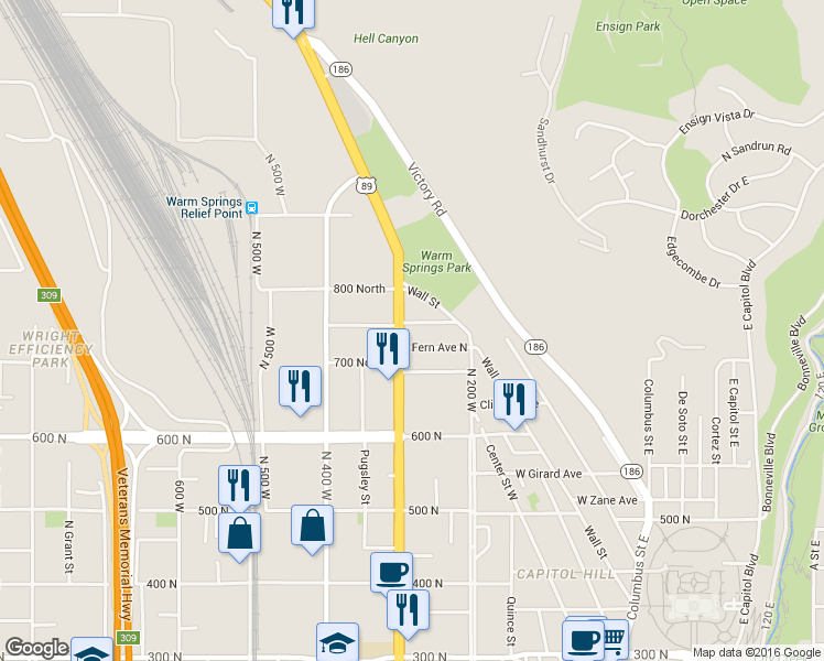 map of restaurants, bars, coffee shops, grocery stores, and more near 748 North 300 West in Salt Lake City