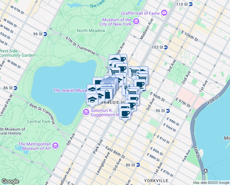 map of restaurants, bars, coffee shops, grocery stores, and more near in New York