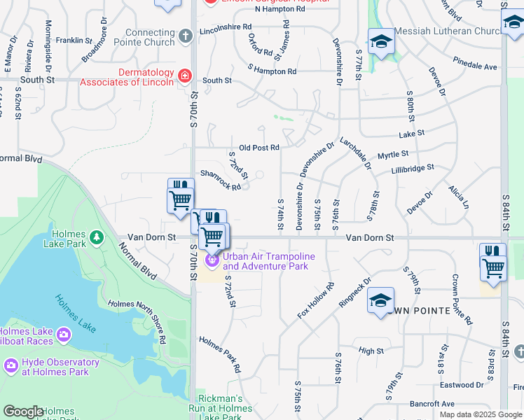 map of restaurants, bars, coffee shops, grocery stores, and more near 7208 Van Dorn Street in Lincoln
