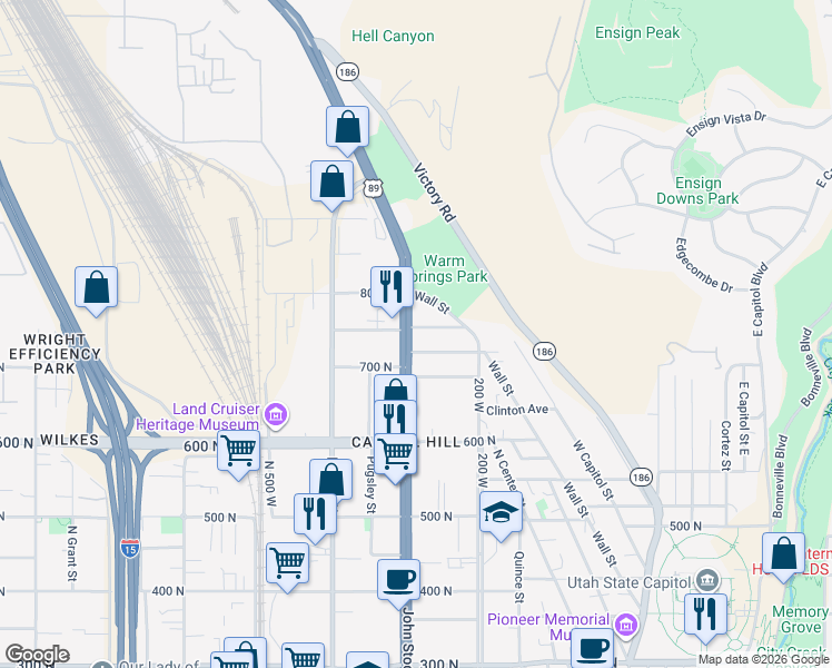 map of restaurants, bars, coffee shops, grocery stores, and more near 748 North 300 West in Salt Lake City