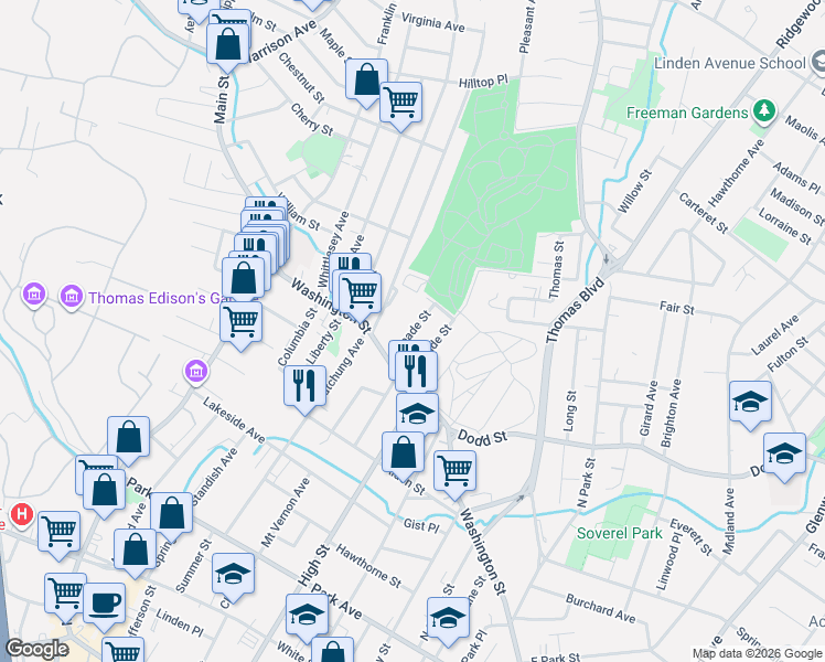 map of restaurants, bars, coffee shops, grocery stores, and more near 448 Meade Street in City of Orange