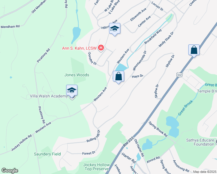 map of restaurants, bars, coffee shops, grocery stores, and more near 266 Western Avenue in Morristown