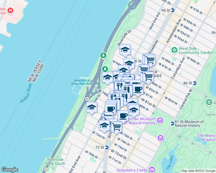 map of restaurants, bars, coffee shops, grocery stores, and more near in New York
