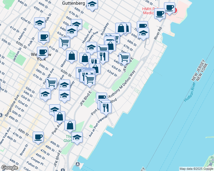 map of restaurants, bars, coffee shops, grocery stores, and more near 6040 Be Aka Ken Boulevard East in West New York