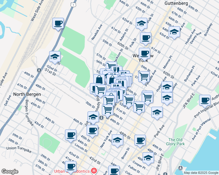 map of restaurants, bars, coffee shops, grocery stores, and more near 508 52nd Street in West New York