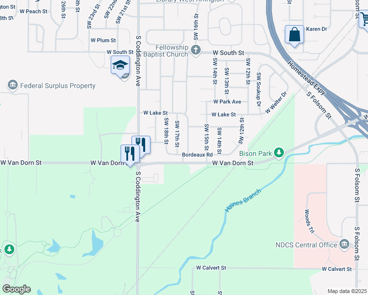 map of restaurants, bars, coffee shops, grocery stores, and more near 2700 Southwest 16th Street in Lincoln