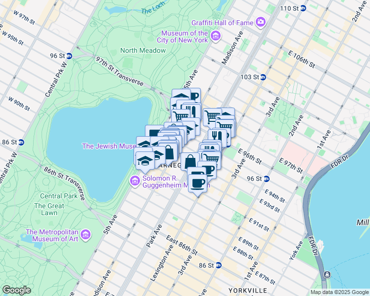 map of restaurants, bars, coffee shops, grocery stores, and more near in New York