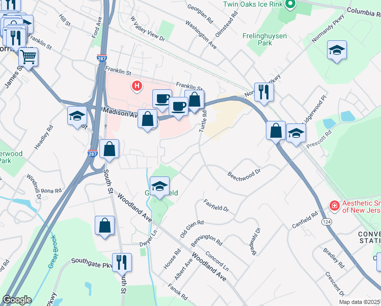 map of restaurants, bars, coffee shops, grocery stores, and more near 6 Johnston Drive in Morristown