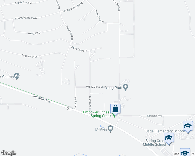 map of restaurants, bars, coffee shops, grocery stores, and more near 240 Martin Avenue in Spring Creek