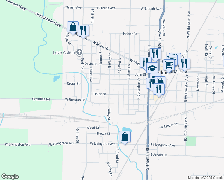 map of restaurants, bars, coffee shops, grocery stores, and more near 512 Union Street in Crestline