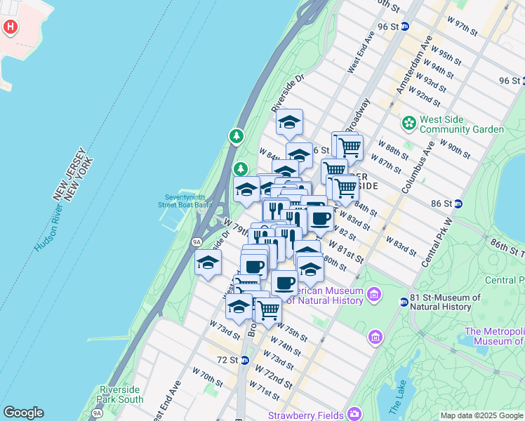 map of restaurants, bars, coffee shops, grocery stores, and more near in New York