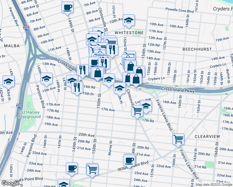 map of restaurants, bars, coffee shops, grocery stores, and more near in Queens
