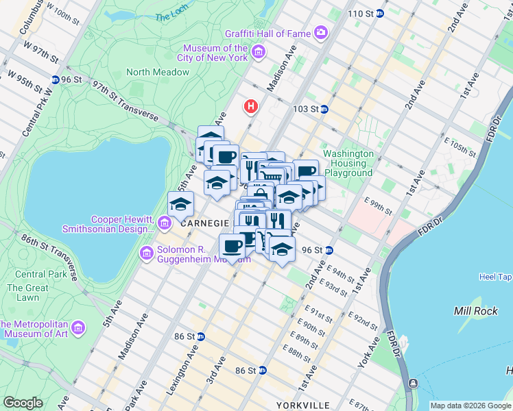map of restaurants, bars, coffee shops, grocery stores, and more near in New York