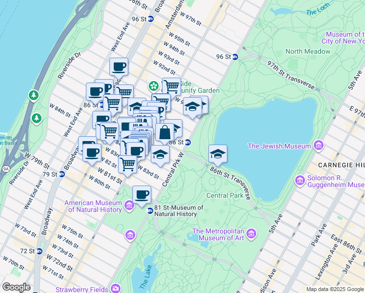 map of restaurants, bars, coffee shops, grocery stores, and more near in New York
