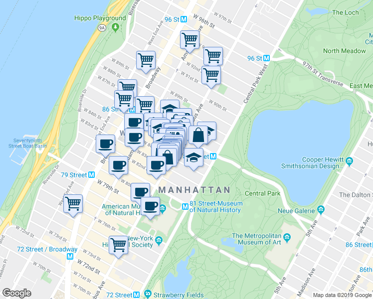 map of restaurants, bars, coffee shops, grocery stores, and more near in New York