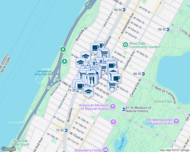 map of restaurants, bars, coffee shops, grocery stores, and more near in New York