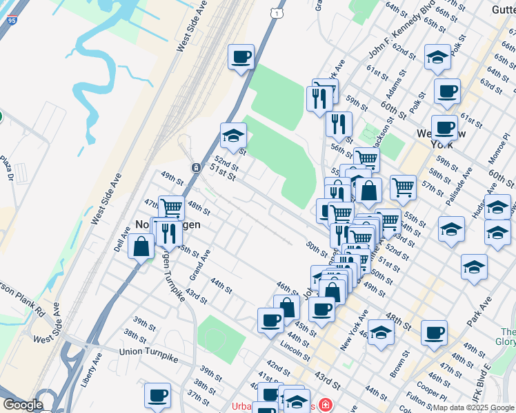 map of restaurants, bars, coffee shops, grocery stores, and more near 4813 Meadowview Avenue in North Bergen