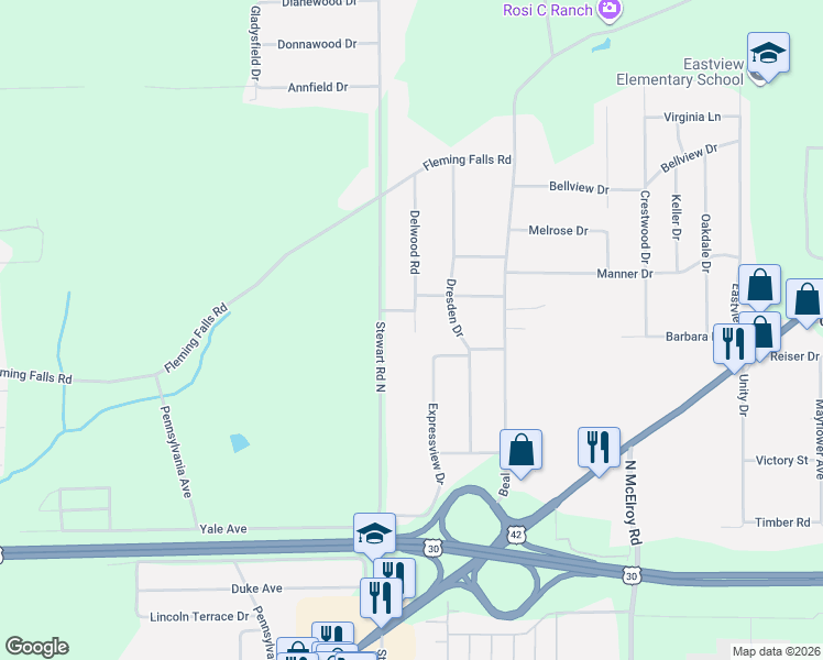 map of restaurants, bars, coffee shops, grocery stores, and more near 977 Expressview Dr in Mansfield