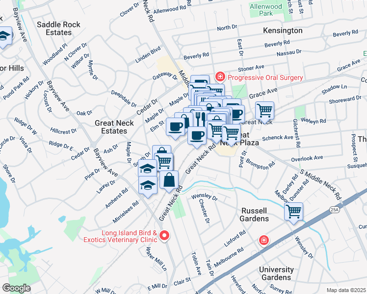 map of restaurants, bars, coffee shops, grocery stores, and more near 80 Cuttermill Road in Great Neck
