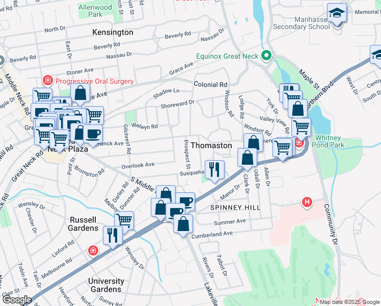 map of restaurants, bars, coffee shops, grocery stores, and more near 15 Prospect Street in Great Neck