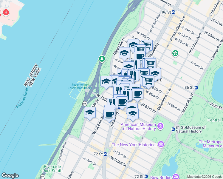 map of restaurants, bars, coffee shops, grocery stores, and more near None in New York