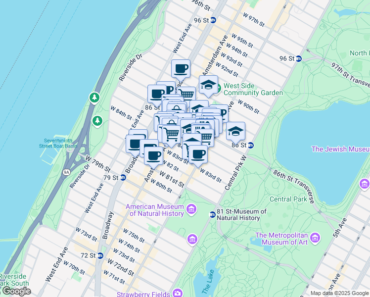 map of restaurants, bars, coffee shops, grocery stores, and more near in New York