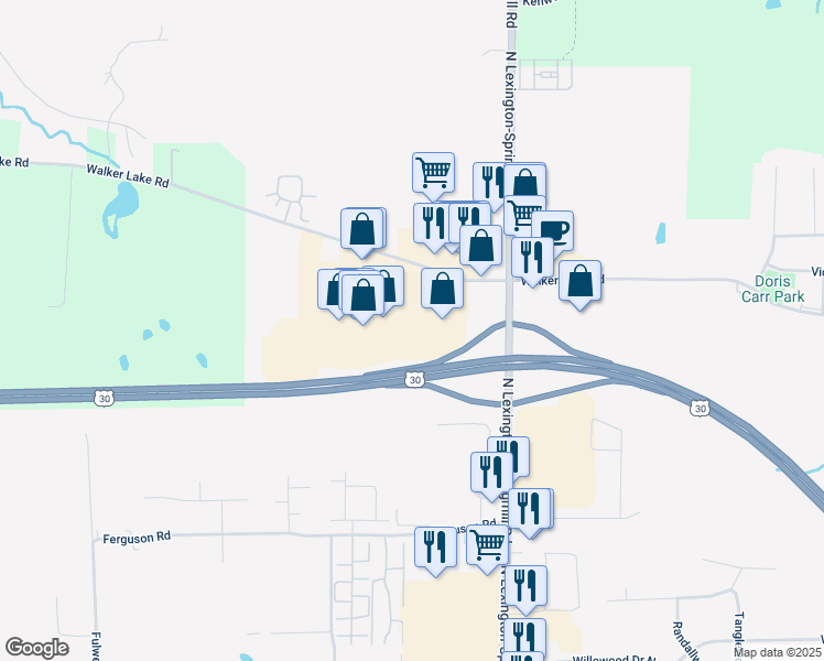 map of restaurants, bars, coffee shops, grocery stores, and more near 2205 Walker Lake Road in Mansfield