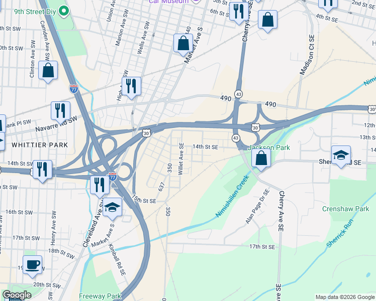 map of restaurants, bars, coffee shops, grocery stores, and more near in Canton