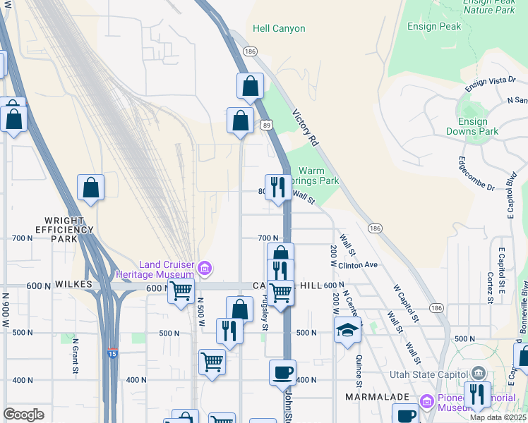 map of restaurants, bars, coffee shops, grocery stores, and more near 351 West 800 North in Salt Lake City