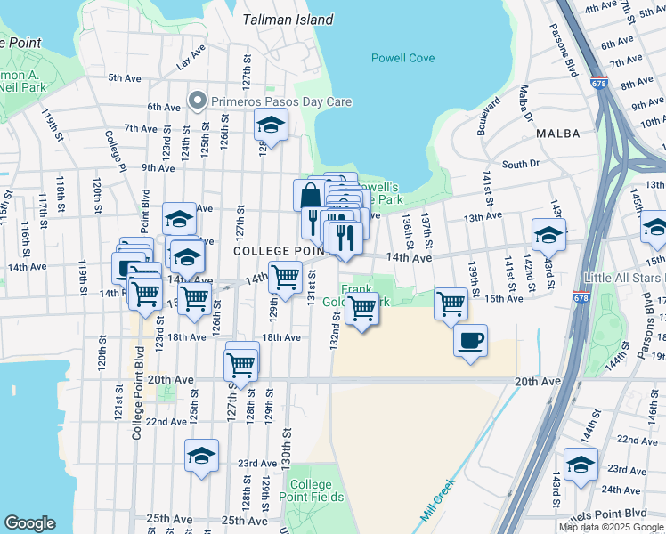 map of restaurants, bars, coffee shops, grocery stores, and more near 13207 14th Avenue in Queens