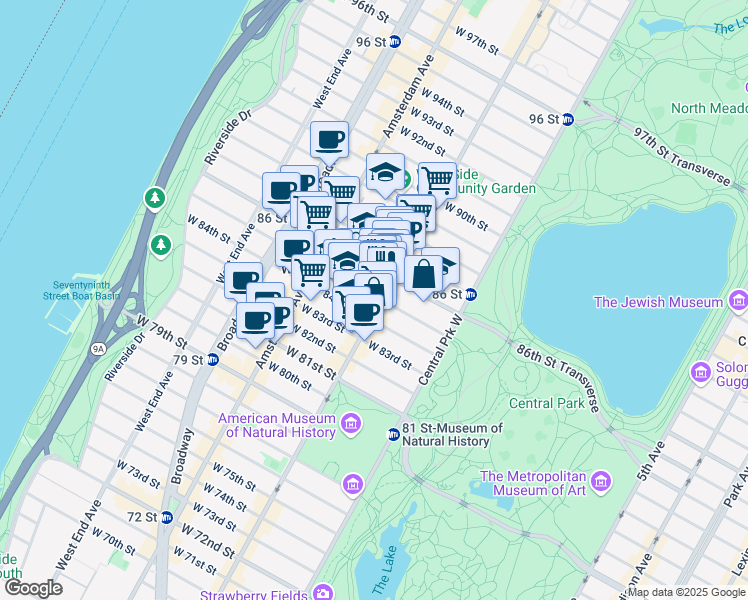 map of restaurants, bars, coffee shops, grocery stores, and more near in New York